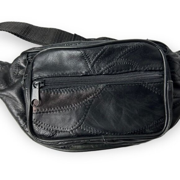 Vintage Black Leather Stitched Fanny Pack - Picture 5 of 8